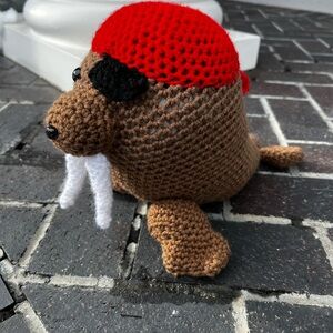 Hand Crocheted Patchy the Pirate Walrus Stuffed Animal Plushie!